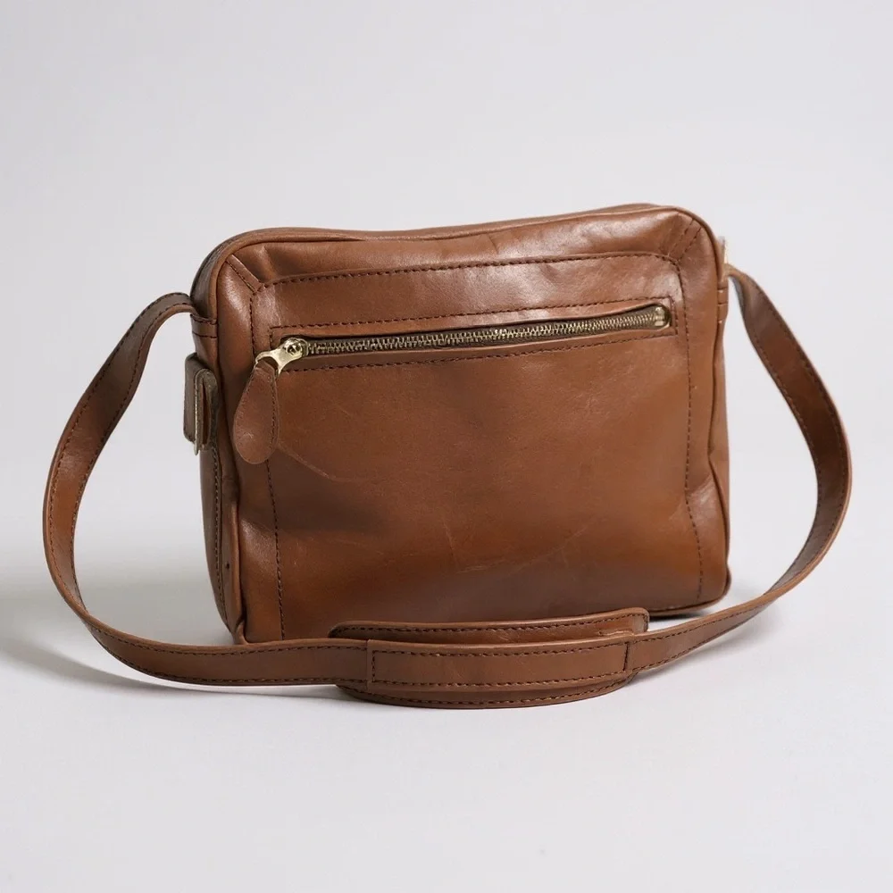 👜 Vintage Brown Leather‎ Crossbody Bag 🧳 Distressed Satchel Messenger Bag
